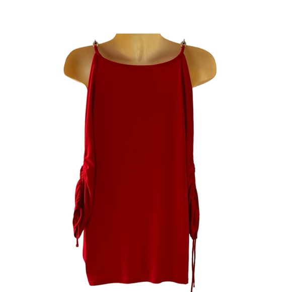**Michael Kors** Red Top with Silver Chain Accent Split Sleeve Casual or Dressy - Picture 5 of 5